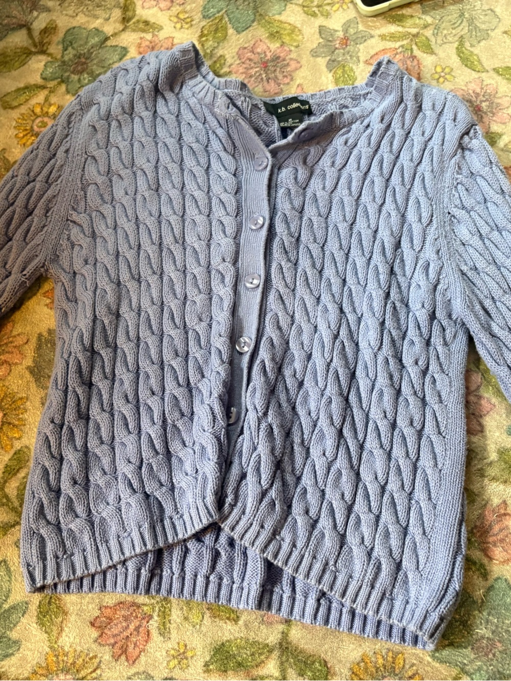 Blue Cable Knit Button-Front Cardigan